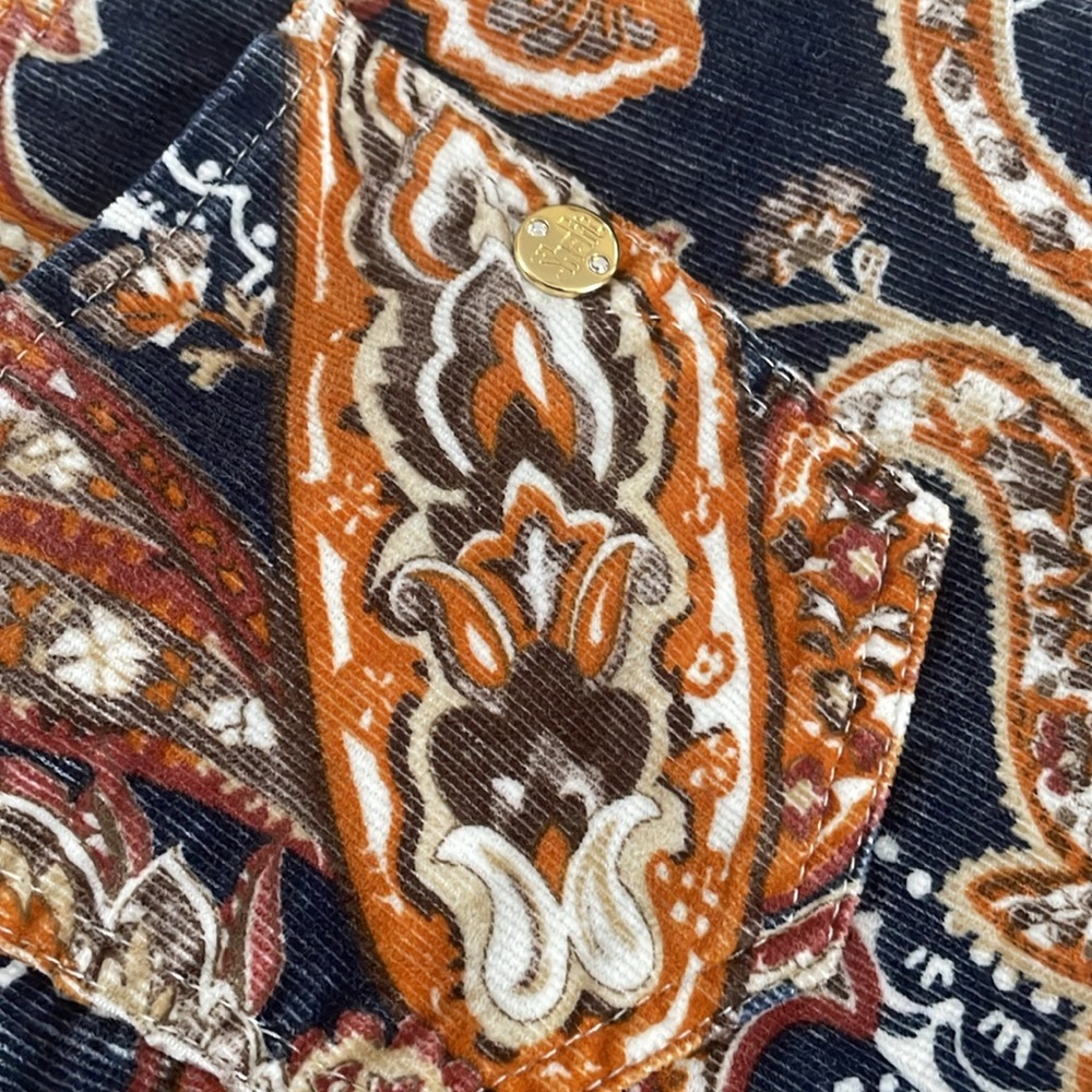 Shaft NWOT Lola Paisley VelvetCorduroy‎ Pants Italian RARE Blue/Rust Size 29/33 - Picture 12 of 12